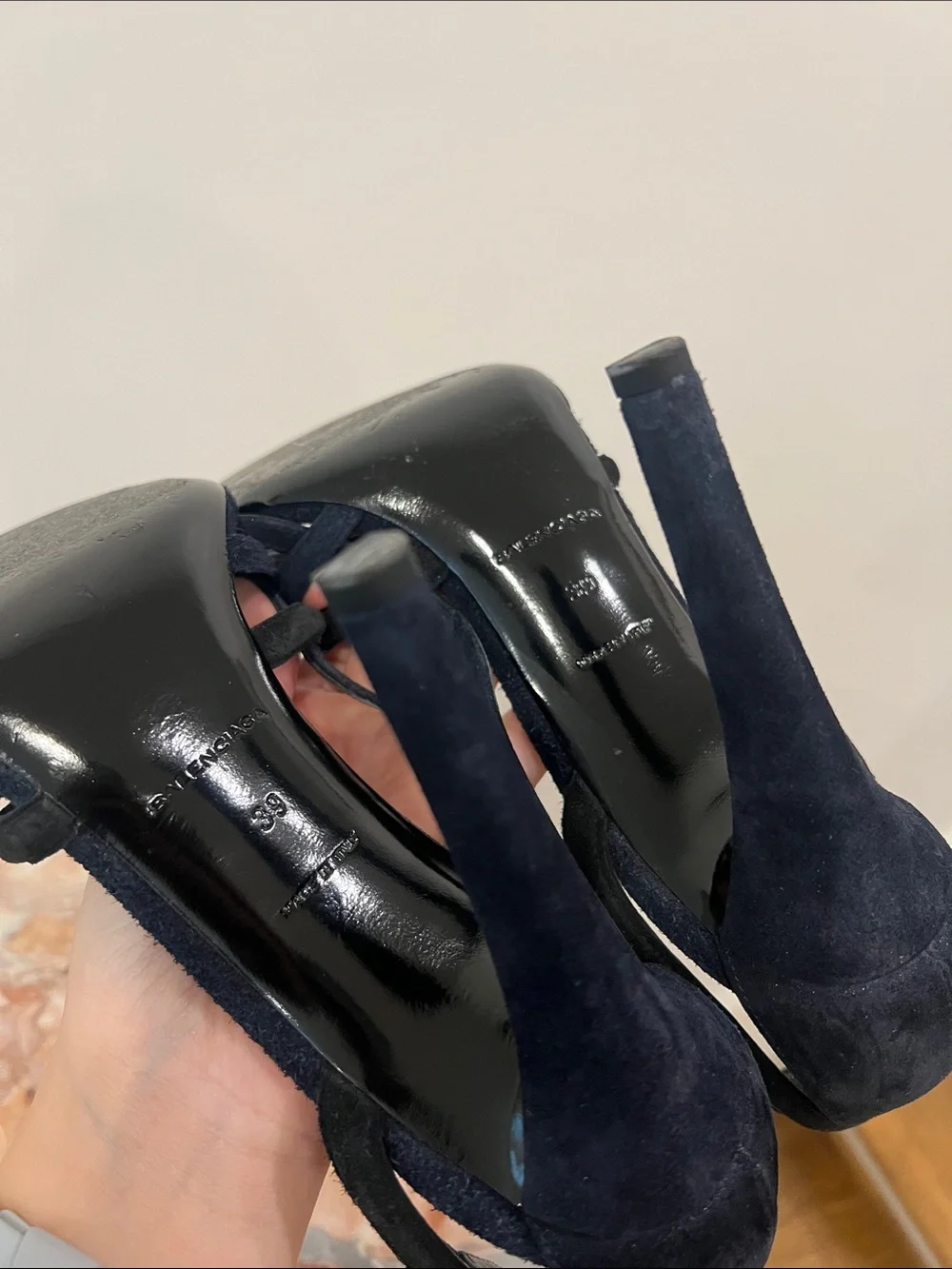 Balenciaga Black and Navy Strappy Women's High Heel Sandals